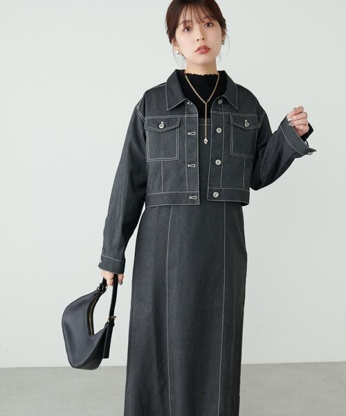 natural couture（ナチュラルクチュール）の「デニム風ショート丈ブルゾン（ブルゾン・レディース・ブラウン/その他1/インディゴブルー/ブラック・FREE）」の16枚目の写真