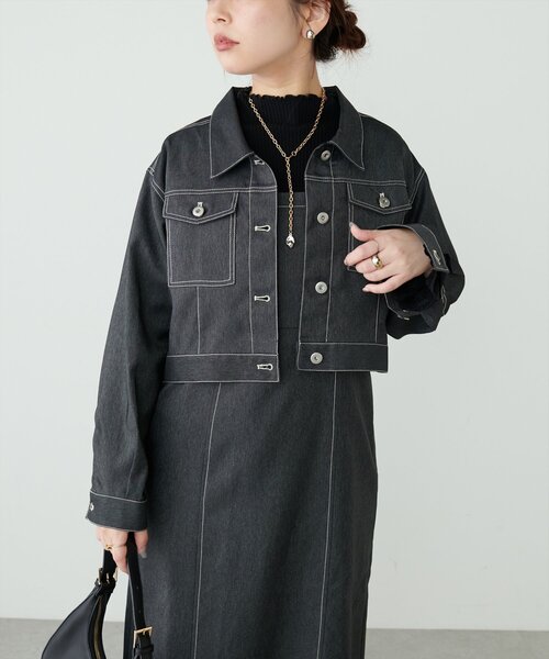 natural couture（ナチュラルクチュール）の「デニム風ショート丈ブルゾン（ブルゾン・レディース・ブラウン/その他1/インディゴブルー/ブラック・FREE）」の17枚目の写真