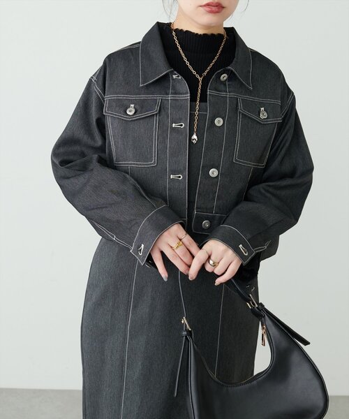 natural couture（ナチュラルクチュール）の「デニム風ショート丈ブルゾン（ブルゾン・レディース・ブラウン/その他1/インディゴブルー/ブラック・FREE）」の18枚目の写真