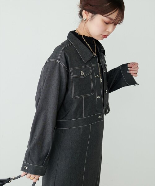 natural couture（ナチュラルクチュール）の「デニム風ショート丈ブルゾン（ブルゾン・レディース・ブラウン/その他1/インディゴブルー/ブラック・FREE）」の19枚目の写真