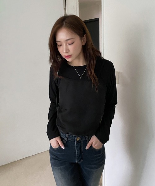 by muni:r(バイ ムニール)の「メッシュレイヤードトップス(Tシャツ/カットソー・レディース・ホワイト/ブラック/グレー系その他/クリーム・FREE)」の15枚目の写真