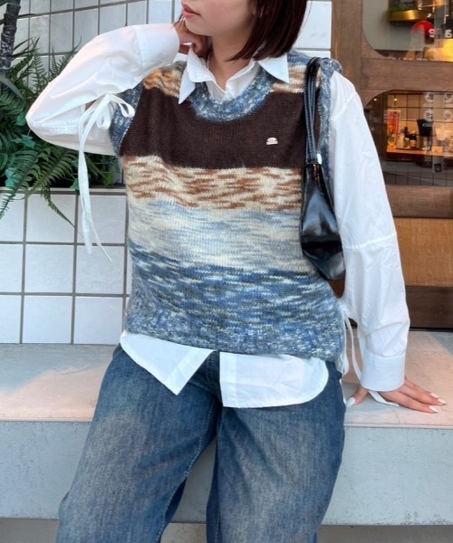 セール】【keel】シャギーマルチボーダーニットベスト（ニット