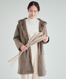 【吸湿発熱】マットな色味が大人な雰囲気 スエード調フードコート