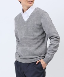 m.f.editorial（エムエフエディトリアル）の「m.f.エディトリアル メンズ マシンウォッシャブル　ふわもち パネルボーダー Vネックニット（ニット/セーター・メンズ）」