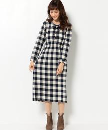 Another Edition | ギンガムチェックレースアップワンピース/AEBC 　BIG ギンガムCHK  OP(ワンピース)