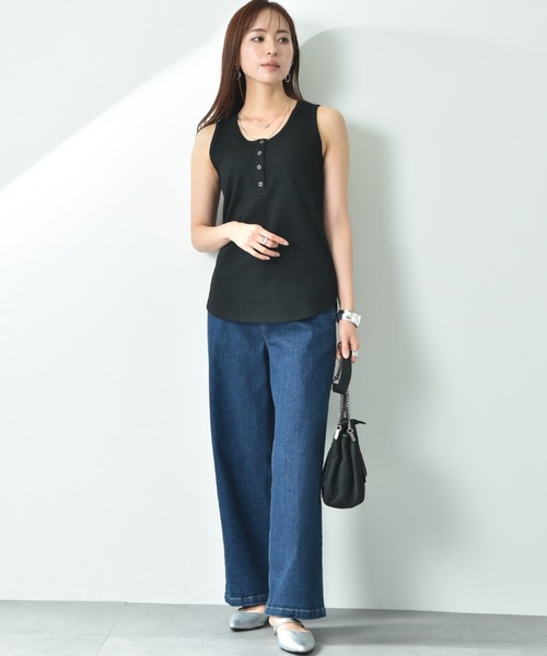 INTERPLANET（インタープラネット）の「ラッセル編ヘンリーネック２ＷＡＹタンク（タンクトップ・レディース・オフホワイト/グレイッシュベージュ/ブラック・FREE）」の6枚目の写真