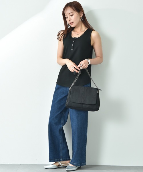 INTERPLANET（インタープラネット）の「ラッセル編ヘンリーネック２ＷＡＹタンク（タンクトップ・レディース・オフホワイト/グレイッシュベージュ/ブラック・FREE）」の7枚目の写真