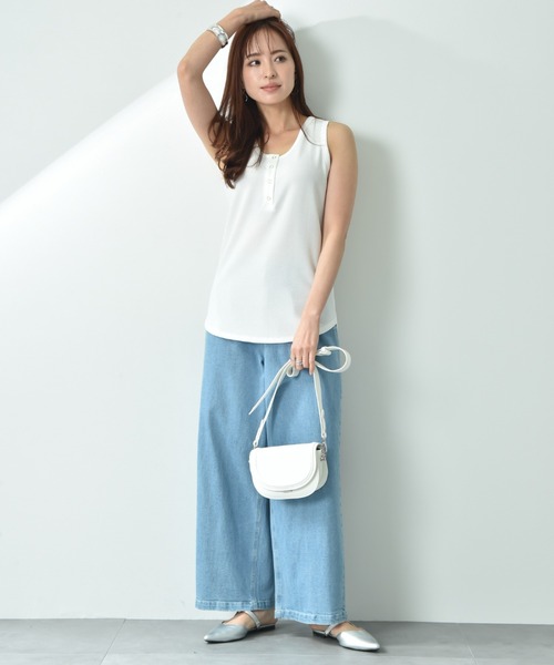 INTERPLANET（インタープラネット）の「ラッセル編ヘンリーネック２ＷＡＹタンク（タンクトップ・レディース・オフホワイト/グレイッシュベージュ/ブラック・FREE）」の17枚目の写真