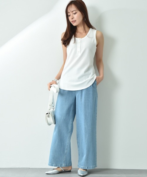 INTERPLANET（インタープラネット）の「ラッセル編ヘンリーネック２ＷＡＹタンク（タンクトップ・レディース・オフホワイト/グレイッシュベージュ/ブラック・FREE）」の19枚目の写真