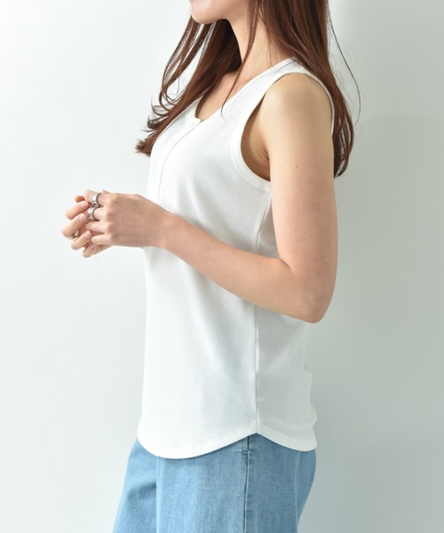 INTERPLANET（インタープラネット）の「ラッセル編ヘンリーネック２ＷＡＹタンク（タンクトップ・レディース・オフホワイト/グレイッシュベージュ/ブラック・FREE）」の15枚目の写真