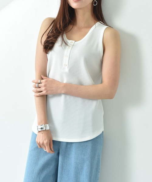 INTERPLANET（インタープラネット）の「ラッセル編ヘンリーネック２ＷＡＹタンク（タンクトップ・レディース・オフホワイト/グレイッシュベージュ/ブラック・FREE）」の16枚目の写真