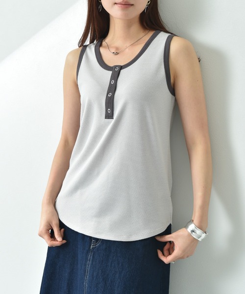 INTERPLANET（インタープラネット）の「ラッセル編ヘンリーネック２ＷＡＹタンク（タンクトップ・レディース・オフホワイト/グレイッシュベージュ/ブラック・FREE）」の22枚目の写真