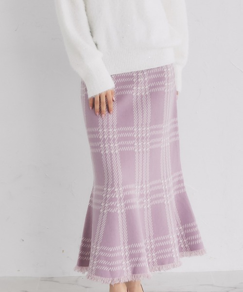 【ZOZO限定カラー】裾フリンジチェックマーメイドニットスカート（スカート）｜tocco closet（トッコ クローゼット）