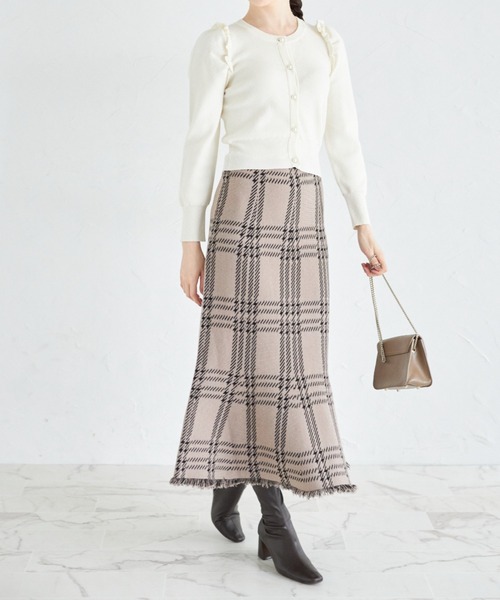 tocco closet（トッコ　クローゼット）の「裾フリンジチェックマーメイドニットスカート（スカート・レディース・ピンク/ブラック/オフホワイト/ベージュ・M）」の7枚目の写真