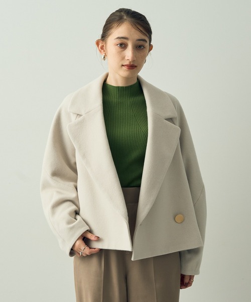 YECCA VECCA（イェッカヴェッカ）の「ビッグカラーウールショートコート（その他アウター・レディース・ライトベージュ/ブラック・FREE）」の14枚目の写真