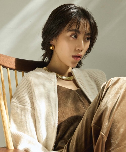 Edit Sheen（エディットシーン）の「ニットジップカーディガン（カーディガン/ボレロ・レディース・オフホワイト/キャメル/ブラック・M）」の7枚目の写真