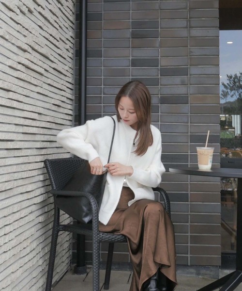 Edit Sheen（エディットシーン）の「ニットジップカーディガン（カーディガン/ボレロ・レディース・オフホワイト/キャメル/ブラック・M）」の4枚目の写真