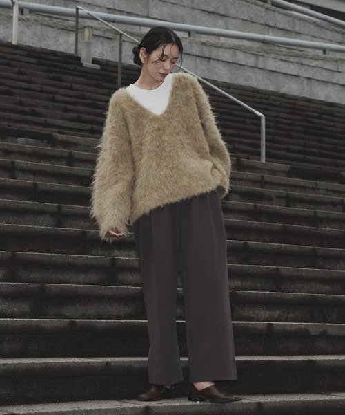 hellam（へラム）の「ミックスシャギー Vネックニット（ニット