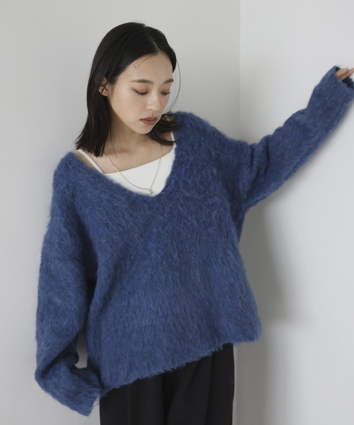 セール】ミックスシャギー Vネックニット（ニット/セーター