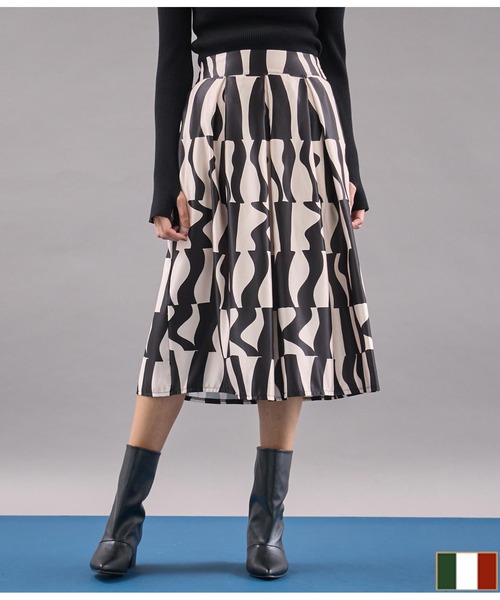 【セール】ITALY サテン ジオメトリック柄 フレアスカート（スカート）｜Settimissimo（セッティミッシモ）