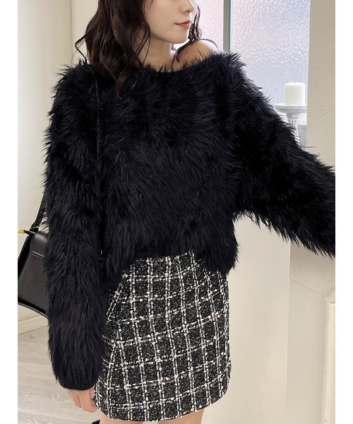 MIIA（ミーア）の「ロングシャギーニット（ニット/セーター・レディース・ピンク/ブラック/オフホワイト・FREE）」の2枚目の写真