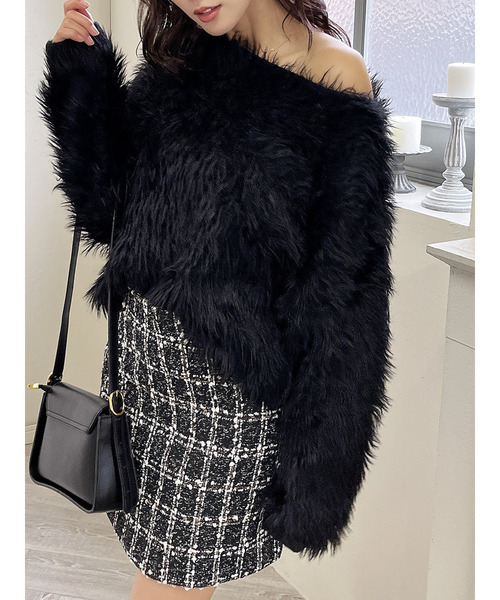 MIIA（ミーア）の「ロングシャギーニット（ニット/セーター・レディース・ピンク/ブラック/オフホワイト・FREE）」の4枚目の写真