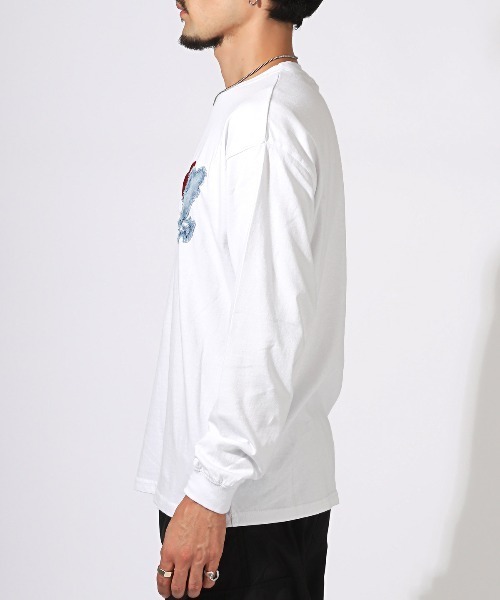 セール】デニムアップリケ刺繍ワンポイントロンT（Tシャツ
