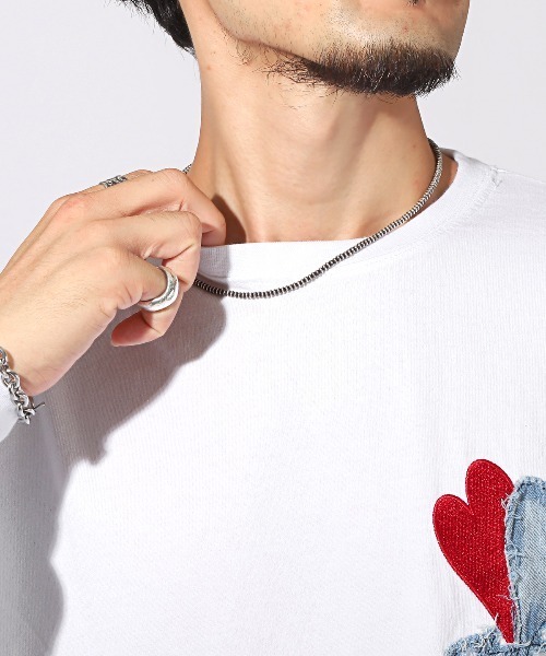 LUXSTYLE（ラグスタイル）の「デニムアップリケ刺繍ワンポイントロンT（Tシャツ/カットソー・メンズ・ブラック/ホワイト・M/L）」の9枚目の写真