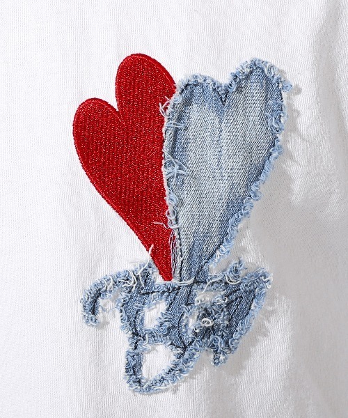 セール】デニムアップリケ刺繍ワンポイントロンT（Tシャツ