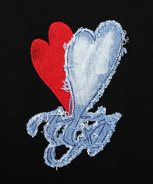 LUXSTYLE（ラグスタイル）の「デニムアップリケ刺繍ワンポイントロンT（Tシャツ/カットソー・メンズ・ブラック/ホワイト・M/L）」の16枚目の写真