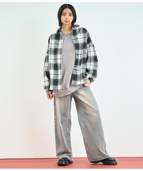 ANAP（アナップ）の「裏ボアチェックシャツ（シャツ/ブラウス・レディース・ベージュ/ブラック・FREE）」の6枚目の写真