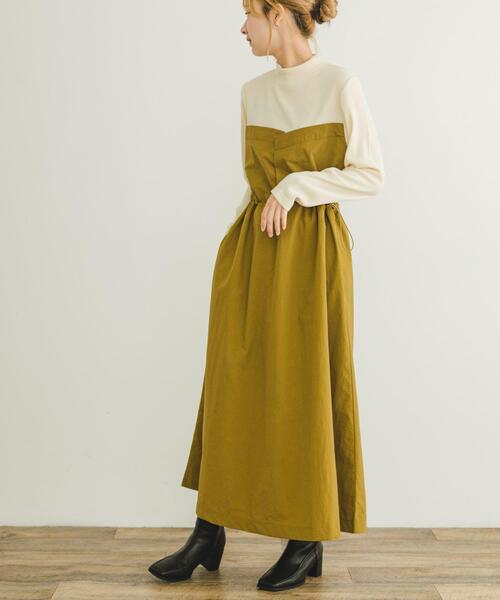 ITEMS URBANRESEARCH（アイテムズ アーバンリサーチ）の「リブドッキングナイロンワンピース（ワンピース・レディース・キャメル/ブラック・FREE）」の2枚目の写真