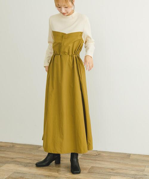 ITEMS URBANRESEARCH（アイテムズ アーバンリサーチ）の「リブドッキングナイロンワンピース（ワンピース・レディース・キャメル/ブラック・FREE）」の9枚目の写真