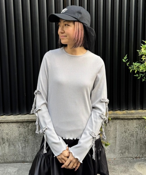 Candy Stripper（キャンディストリッパー）の「TINY RIBBON トップス（Tシャツ/カットソー・レディース・ブラック/アイボリー/ライトグレー・FREE）」の13枚目の写真