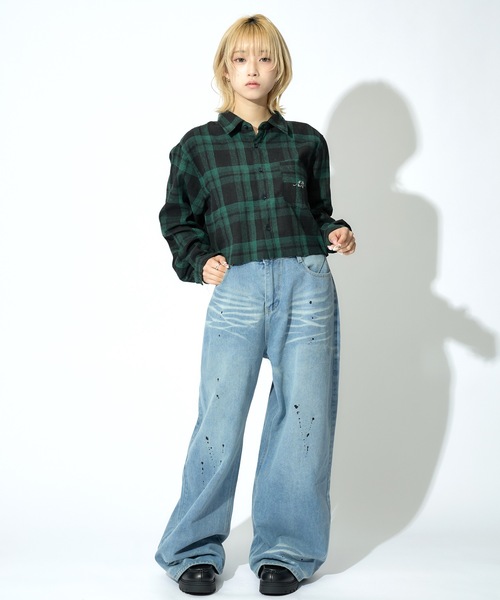 ALLuRing ChaRm（アリュリングチャーム）の「AR Foil Print Short Check Shirt / ARロゴ 箔プリントショート丈チェックシャツ（シャツ/ブラウス・レディース・レッド/グリーン/ネイビー・FREE）」の12枚目の写真