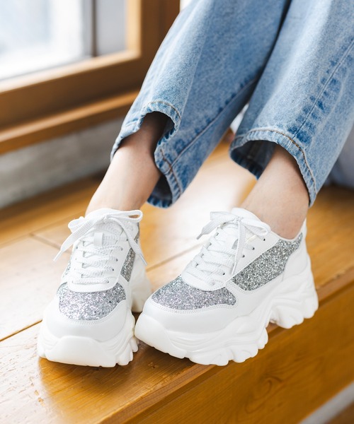 attagirl（アタガール）の「厚底グリッタースニーカー（スニーカー・レディース・ブラック/ホワイト/ピンク・S/M/L/LL/3L）」の2枚目の写真