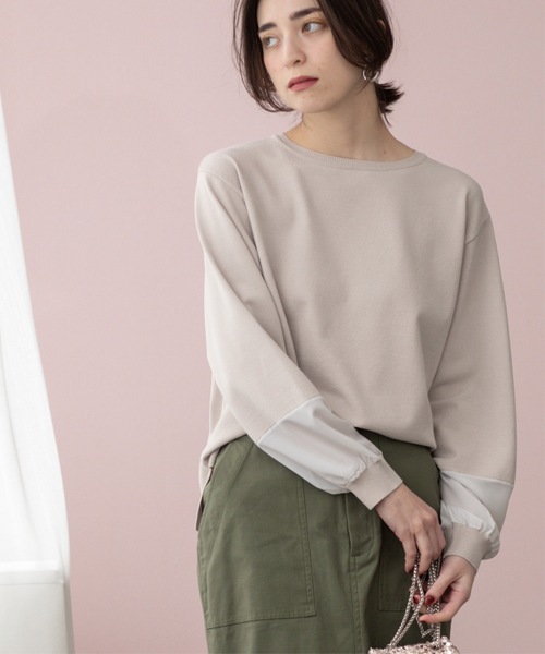 OPAQUE.CLIP(オペークドットクリップ)の「ジョーゼット切替スリーブニット【洗濯機洗い可】(ニット/セーター・レディース・サックスブルー/ブラック/ライトグレー/イエロー系その他/アイボリー・38/40/36/42)」の2枚目の写真