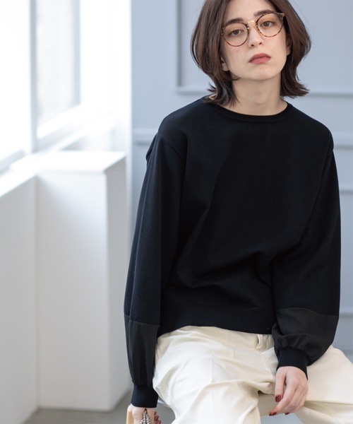 OPAQUE.CLIP(オペークドットクリップ)の「ジョーゼット切替スリーブニット【洗濯機洗い可】(ニット/セーター・レディース・サックスブルー/ブラック/ライトグレー/イエロー系その他/アイボリー・38/40/36/42)」の17枚目の写真