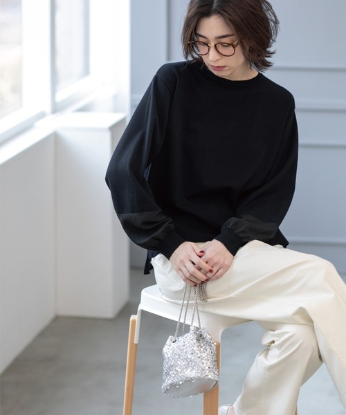 OPAQUE.CLIP(オペークドットクリップ)の「ジョーゼット切替スリーブニット【洗濯機洗い可】(ニット/セーター・レディース・サックスブルー/ブラック/ライトグレー/イエロー系その他/アイボリー・38/40/36/42)」の18枚目の写真