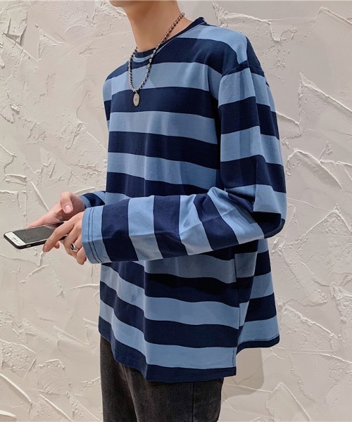 link lot(リンクロット)の「カラーワイドボーダーロンT(Tシャツ/カットソー・メンズ・ブルー/ホワイト/グリーン・F)」の3枚目の写真