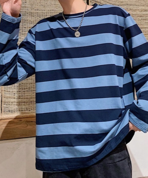 link lot(リンクロット)の「カラーワイドボーダーロンT(Tシャツ/カットソー・メンズ・ブルー/ホワイト/グリーン・F)」の11枚目の写真