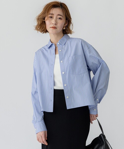 23区 S(ニジュウサンクチイサイサイズ)の「【洗える】CANCLINI クロップド テントライン シャツ(シャツ/ブラウス・レディース・ホワイト系/オレンジ系1/スカイブルー系1/スカイブルー系/ホワイト系1・32)」の5枚目の写真