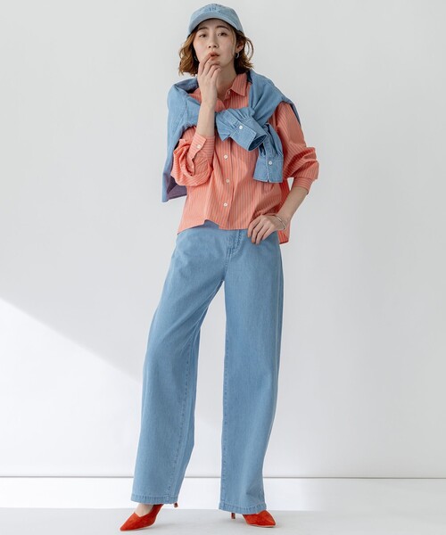 23区 S(ニジュウサンクチイサイサイズ)の「【洗える】CANCLINI クロップド テントライン シャツ(シャツ/ブラウス・レディース・ホワイト系/オレンジ系1/スカイブルー系1/スカイブルー系/ホワイト系1・32)」の7枚目の写真