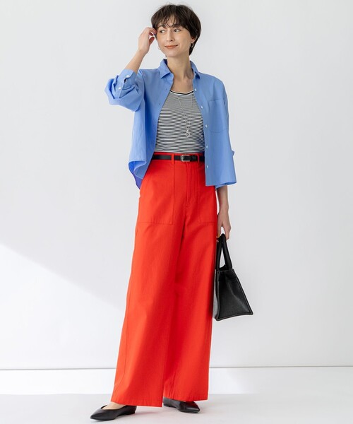 23区 S(ニジュウサンクチイサイサイズ)の「【洗える】CANCLINI クロップド テントライン シャツ(シャツ/ブラウス・レディース・ホワイト系/オレンジ系1/スカイブルー系1/スカイブルー系/ホワイト系1・32)」の19枚目の写真