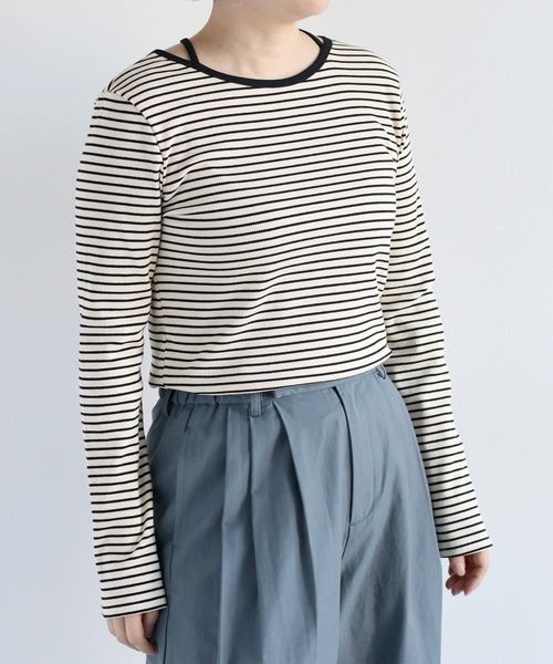 cepo(セポ)の「〈前後2way〉ボートネックプルオーバーカットソー(Tシャツ/カットソー・レディース・ホワイト×ブラック/ブラック/オフホワイト・M)」の2枚目の写真