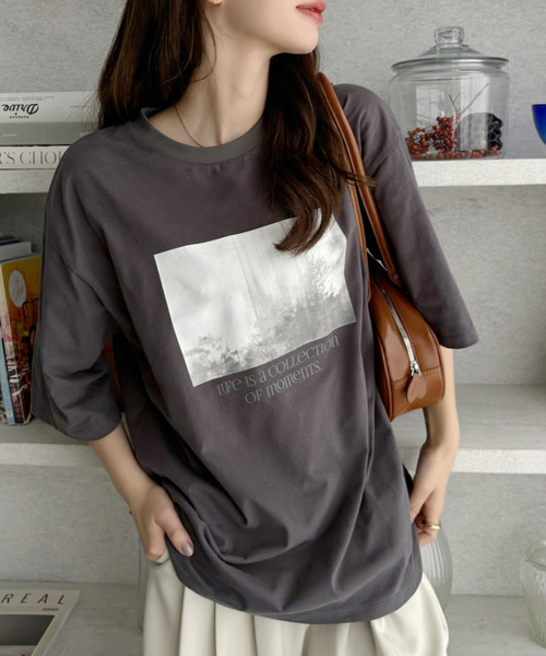 Eclat one（エクラワン）の「【Eclat one】フォトプリント ロゴ ビッグサイズTシャツ（Tシャツ/カットソー・レディース・ホワイト/ブラック/チャコール・M/S）」の22枚目の写真