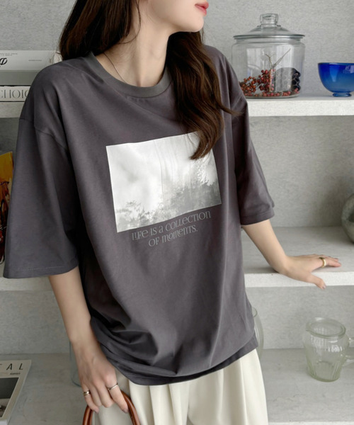 Eclat one（エクラワン）の「【Eclat one】フォトプリント ロゴ ビッグサイズTシャツ（Tシャツ/カットソー・レディース・ホワイト/ブラック/チャコール・M/S）」の21枚目の写真