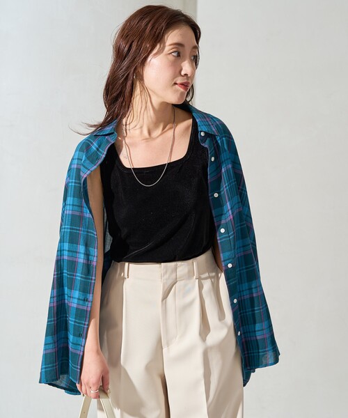 FREAK'S STORE(フリークスストア)の「限定展開 シアー ベロア タンクトップ (セット対応・前後2WAY)(タンクトップ・レディース・ブラック/ブラウン/ブルー/ナチュラル・フリ-)」の8枚目の写真