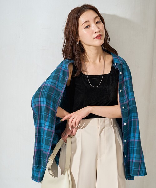 FREAK'S STORE(フリークスストア)の「限定展開 シアー ベロア タンクトップ (セット対応・前後2WAY)(タンクトップ・レディース・ブラック/ブラウン/ブルー/ナチュラル・フリ-)」の7枚目の写真