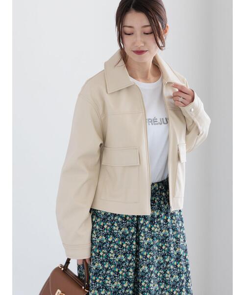 Te chichi（テチチ）の「【宮本茉由着用】ダブルポケットジップジャケット《2025spring catalog item》（ノーカラージャケット・レディース・ベージュ/ブラック/クリーム・F）」の3枚目の写真